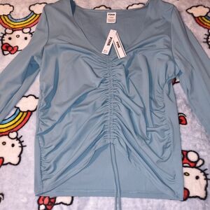 PINK Victoria's Secret Sky Blue Ruched Long Sleeve Tee